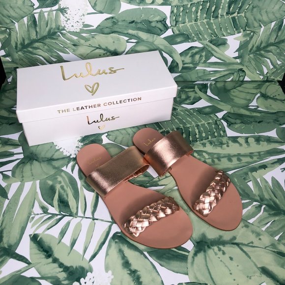 Lulus Shoes - Lulus CAYLEE LEATHER SANDAL ROSE GOLD SLIDE